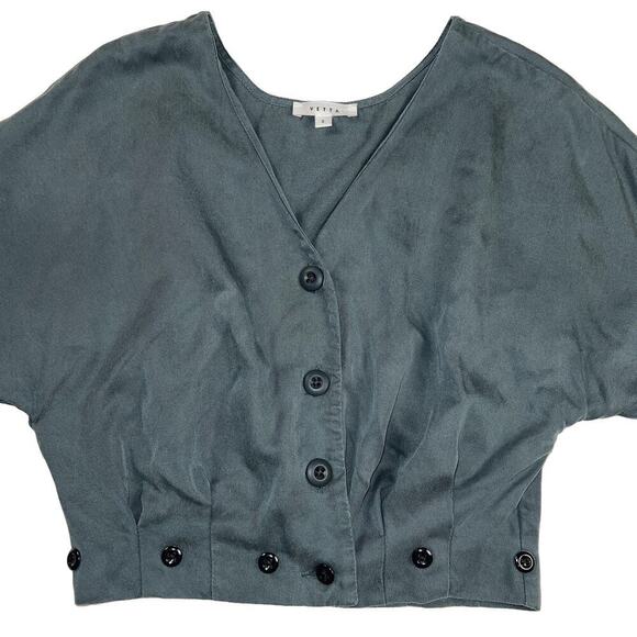 Vetta V-Neck Tencel Teal Dolman Short Sleeve Crop Top Shirt Size 2 - Picture 6 of 10